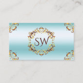 Noble Gold Decor Ice Blue Monogram Foto QR-code Visitekaartje (Voorkant)