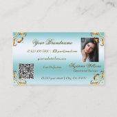 Noble Gold Decor Ice Blue Monogram Foto QR-code Visitekaartje (Achterkant)