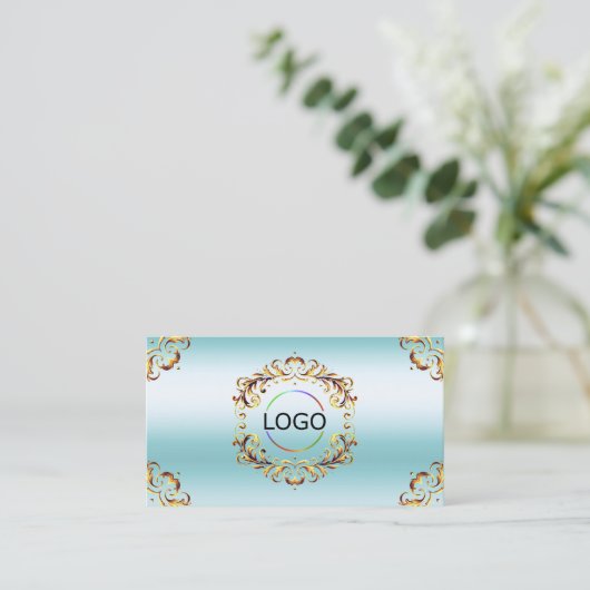 Noble Gold Decor IJsblauw met Logo Impressive Visitekaartje (Staand voorkant)