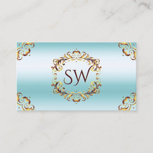 Noble Gold Decor IJsblauw met Monogram Indrukwekke Visitekaartje (Voorkant)