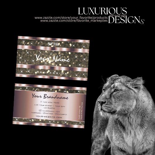 Noble Gold Glitter Sparkle Stars Roos Golden Visitekaartje