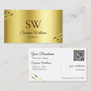 Noble Gold met glinsterende lijnen Monogram QR-cod Visitekaartje