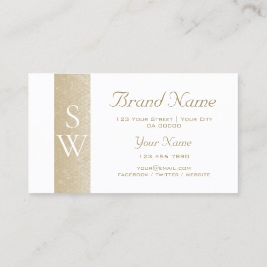 Noble Gold Pearl Shimmer Pattern met Monogram Visitekaartje (Achterkant)