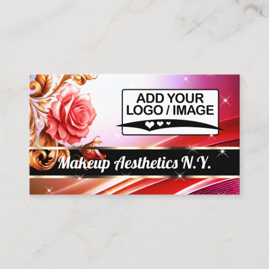 Noble Golden Pink Rose Glitter Stars QR Code Logo Visitekaartje (Voorkant)