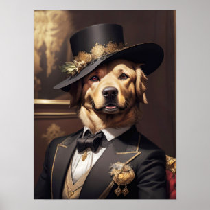 Noble Golden Retriever in elegante Victoriaans jur Poster