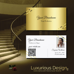 Noble Goud met Glanzende Lijnen Foto en QR Code Visitekaartje