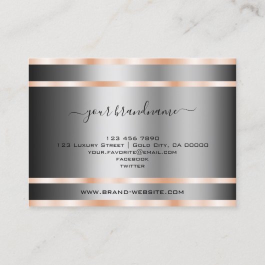 Noble Graphite Silver Shimmery Roos Golden Lines Visitekaartje (Achterkant)