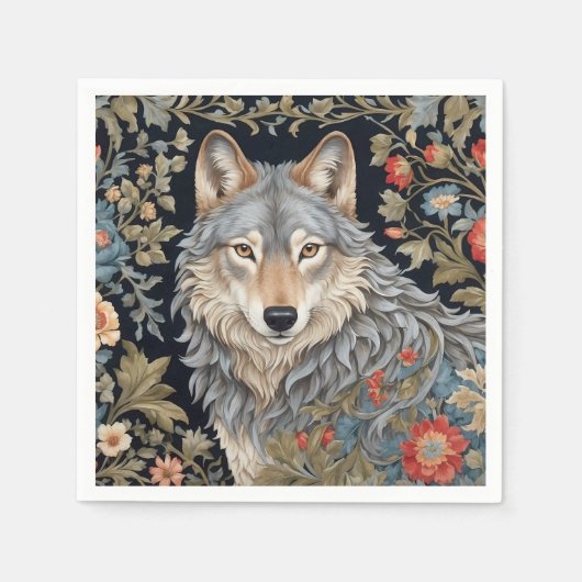 Noble Grey Wolf William Morris geïnspireerd Servet (Voorkant)