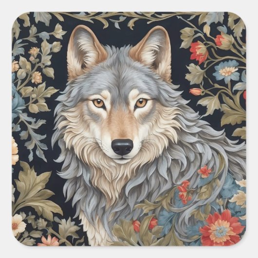 Noble Grey Wolf William Morris geïnspireerd Vierkante Sticker (Voorkant)