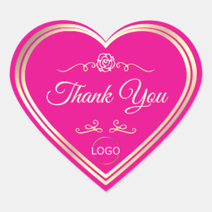 Noble Hot Roze met Gouden Frame en Logo Dank je we Hart Sticker
