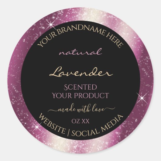 Noble Lavender Sparkle Glitter Lijst Productlabel Ronde Sticker (Voorkant)