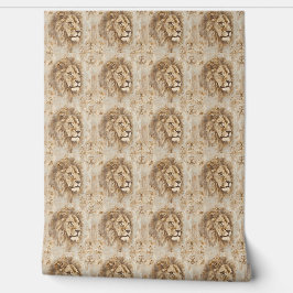 Noble Lion Mini - Beige, Goud, Wit Behang