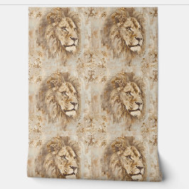 Noble Lion Petite - Beige, Goud, Wit Behang