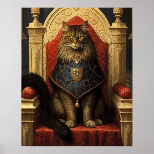 Noble Maine Coon Cat Throne Art Print (Voorkant)