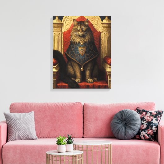 Noble Maine Coon Cat Throne Art Print (Insitu (Woonkamer))