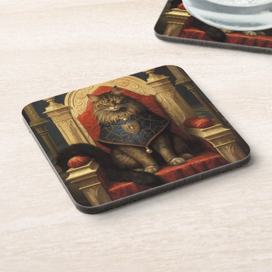 Noble Maine Coon Cat Throne Art Print Bier Onderzetter (Linkerzijde)