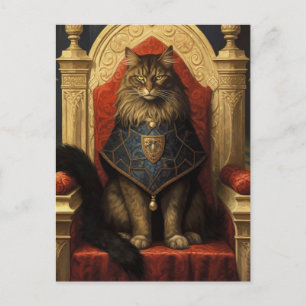 Noble Maine Coon Cat Throne Art Print Briefkaart