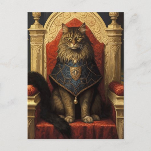 Noble Maine Coon Cat Throne Art Print Briefkaart (Voorkant)