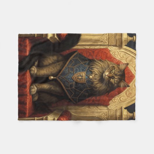 Noble Maine Coon Cat Throne Art Print Fleece Deken (Voorkant (Horizontaal))