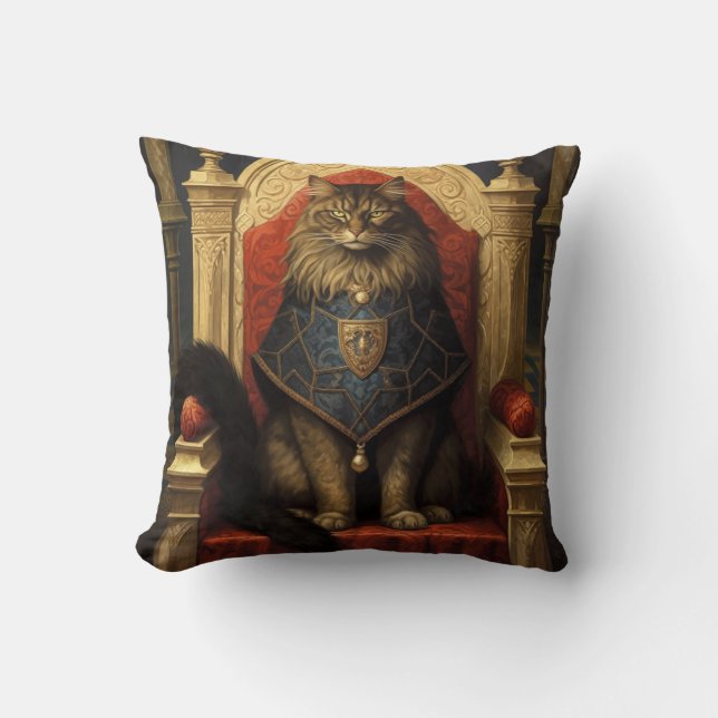 Noble Maine Coon Cat Throne Art Print Kussen (Voorkant)
