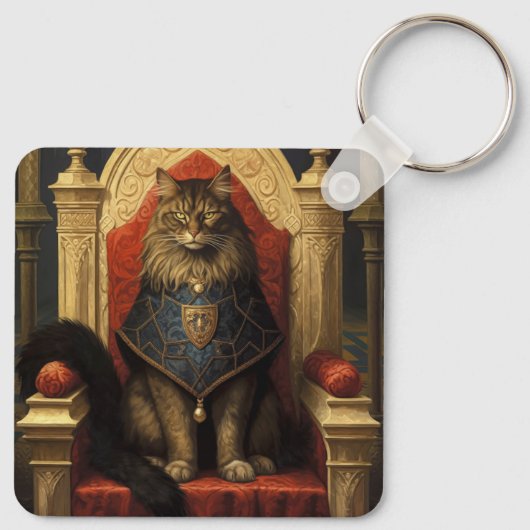 Noble Maine Coon Cat Throne Art Print Sleutelhanger (Achterkant)