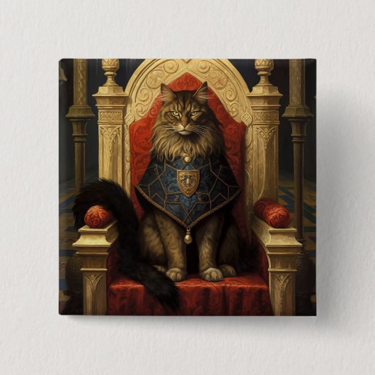 Noble Maine Coon Cat Throne Art Print Vierkante Button 5,1 Cm (Voorkant)