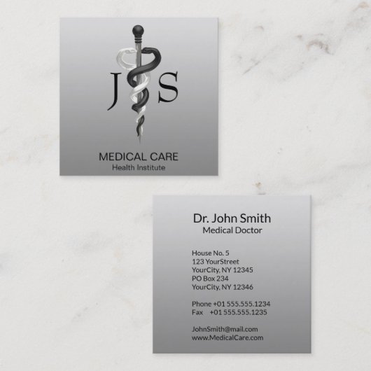 Noble Medical Classy Elegant Black White Asclepius Vierkante Visitekaartje (Voorkant / Achterkant)