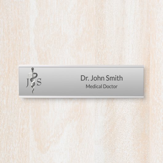 Noble Medical Elegant Black White Asclepius Classy Deurbordje (Voorkant)