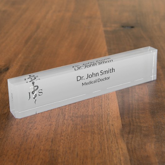 Noble Medical Elegant Black White Asclepius Classy Naambordje (Zijkant)