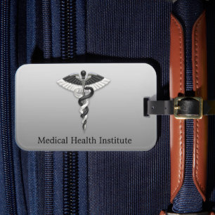 Noble Medical Elegant Classy Black White Caduceus Bagagelabel