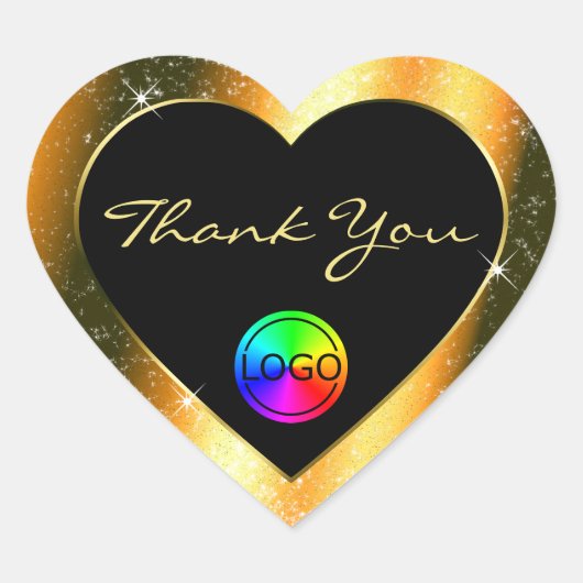 Noble Oranje Glitter Lijst Bedankt met Logo Hart Sticker (Voorkant)