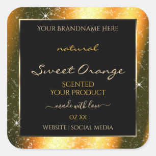 Noble Oranje Sparkle Glitter Lijst Productlabel Vierkante Sticker