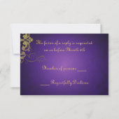 Noble Paars & Gold Scroll RSVP-kaart RSVP Kaartje (Achterkant)