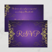Noble Paars & Gold Scroll RSVP-kaart RSVP Kaartje (Voorkant / Achterkant)