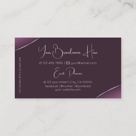 Noble Paars met Silver Decor Diamonds en Foto Visitekaartje (Achterkant)