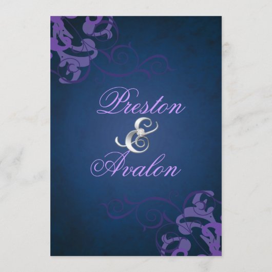 Noble Paars Scroll Blue Wedding Menu (Achterkant)