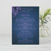 Noble Paars Scroll Blue Wedding Menu (Staand voorkant)