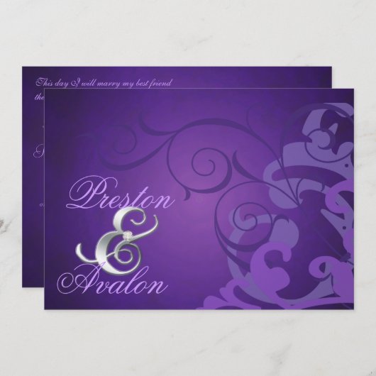 Noble Paars Scroll Paarse Swirl Uitnodiging (Voorkant / Achterkant)