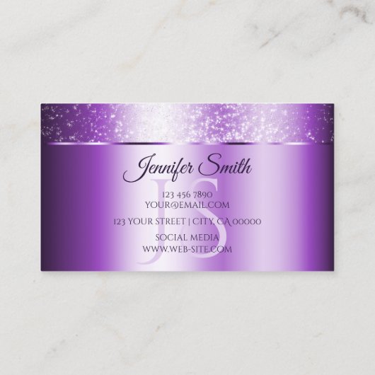 Noble Paarse Sparkle Glitter Sterren en Monogram Visitekaartje (Achterkant)