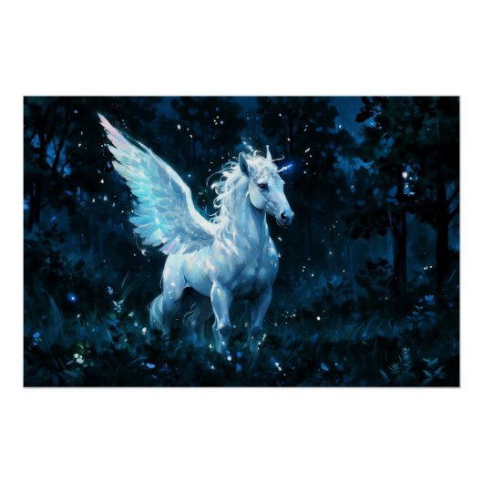 Noble Pegasus in een Midnight Glade Perfect Poster (Voorkant)