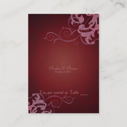 Noble Red & Pink Scroll Table Plaatskaart Plaatskaartje (Voorkant)
