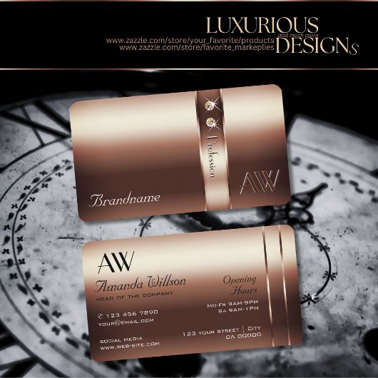 Noble Roos Gold Decor Shimmery Diamonds Initialen Visitekaartje