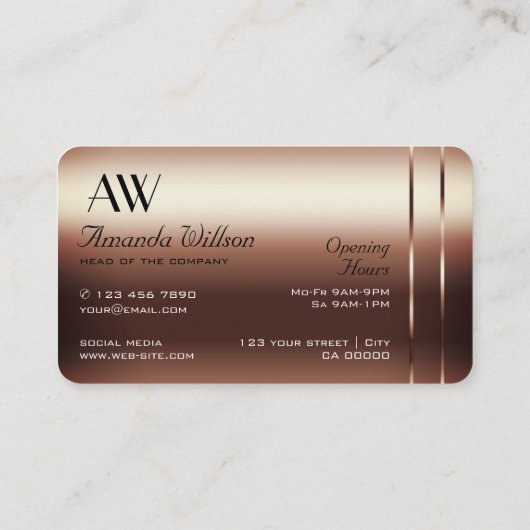 Noble Roos Gold Decor Shimmery Diamonds Initialen Visitekaartje (Achterkant)