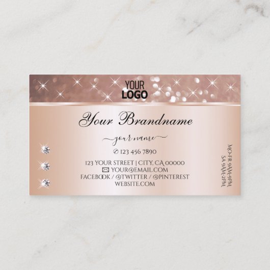 Noble Roos Golden Glitter Stars Diamonds add Logo Visitekaartje (Achterkant)