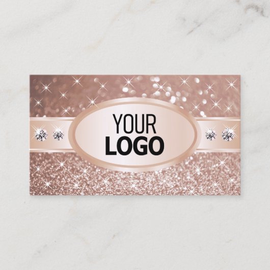 Noble Roos Golden Glitter Stars Diamonds add Logo Visitekaartje (Voorkant)