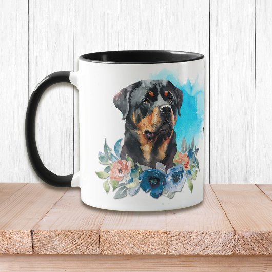 Noble Rottweiler Blauw Bloemen Boeket Mok