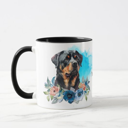 Noble Rottweiler Blauw Bloemen Boeket Mok (Links)