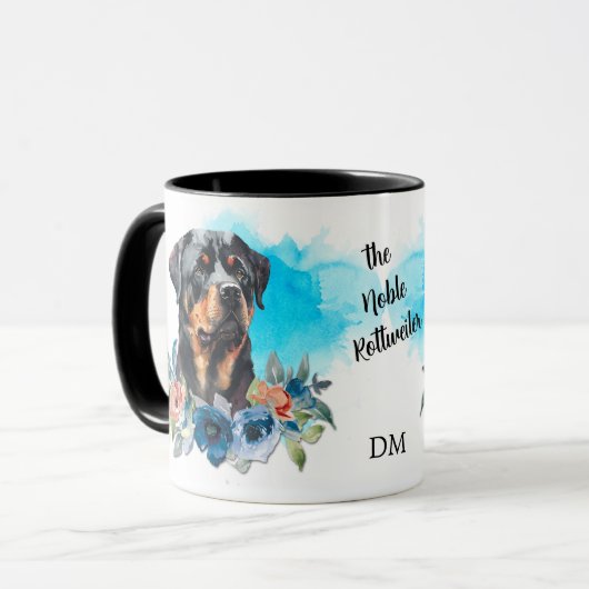 Noble Rottweiler Blauw Bloemen Boeket Mok (Voorkant links)