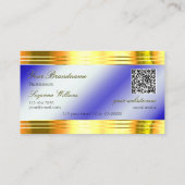 Noble Royal Blue Shiny Gold Borders Logo QR-code Visitekaartje (Achterkant)