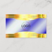Noble Royal Blue Shiny Gold Borders Logo QR-code Visitekaartje (Voorkant)